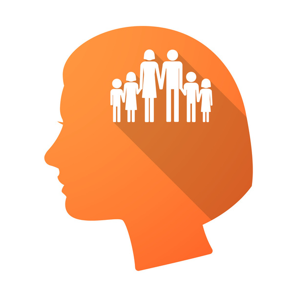 Μακρύ γυναικείο κεφάλι σκιά με ένα μεγάλο οικογενειακό εικονόγραμμα - Διάνυσμα, εικόνα