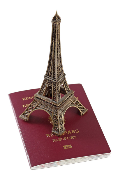 European Union passport and Eiffel Tower - Photo, Image
