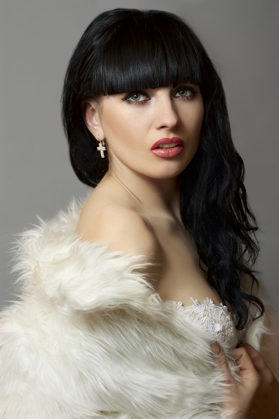 Attractive sexy woman in white coat - Fotografie, Obrázek