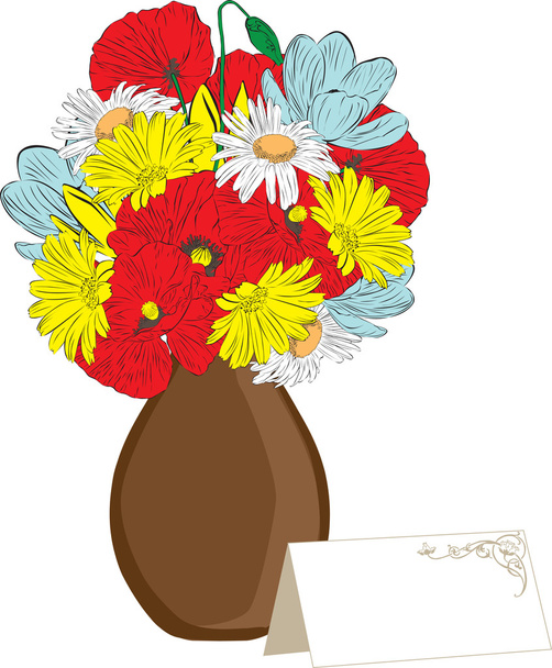 váza jarních květin a kartu - Vektor, obrázek