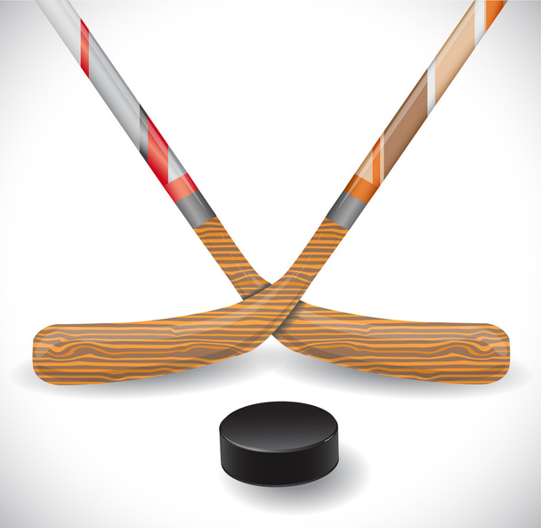 Hockey sticks és hoki korong. - Vektor, kép