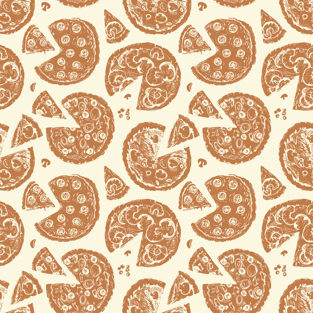 Seamless pattern with different pizza slices - Vektör, Görsel
