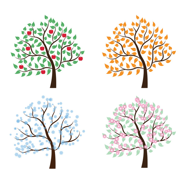 zbiór drzew cztery pory roku - Wektor, obraz