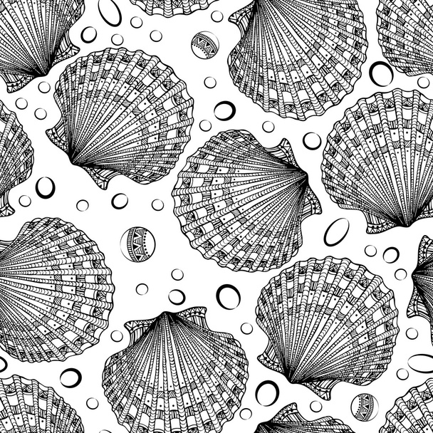 Seamless vector pattern of decorative seashells - Vektör, Görsel