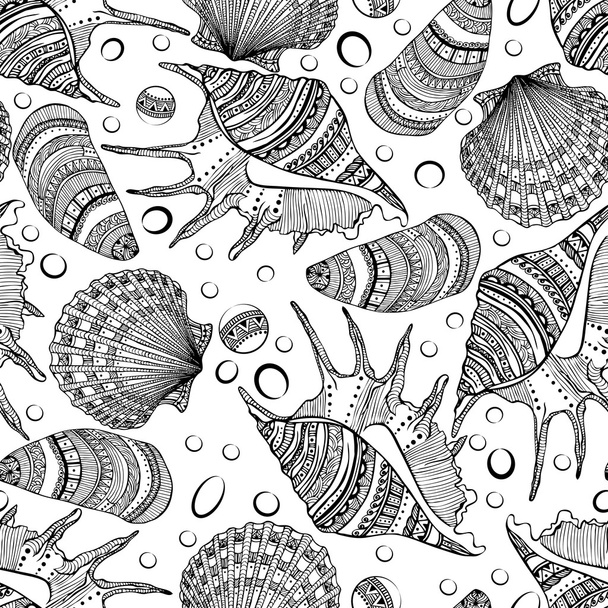 Patrón vectorial sin costuras de conchas marinas decorativas
 - Vector, imagen