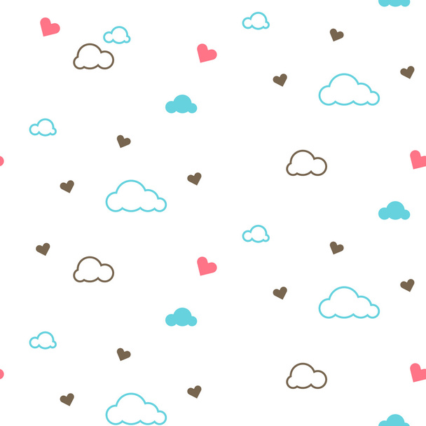 Cute seamless pattern with clouds and hearts. Design for kids. Vector illustration - Vector, imagen
