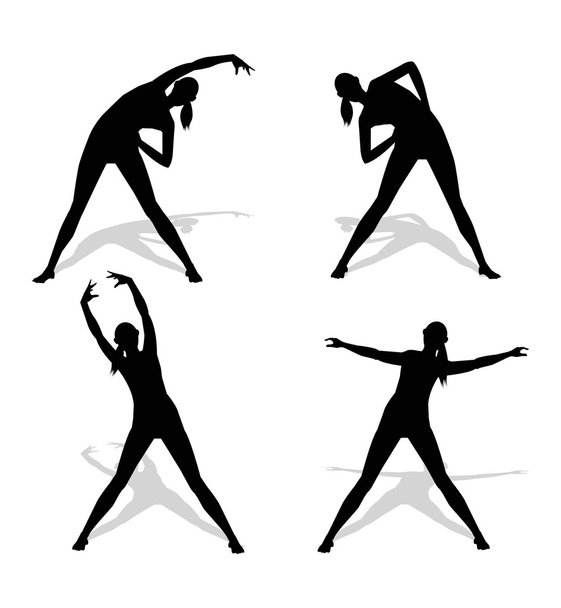 Girls are making exercises. Fitness silhouettes - Vector, Image