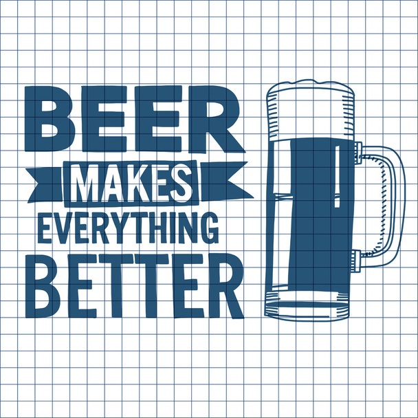 Image with beer Hand drawn picture - Vector, imagen