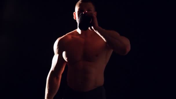 bodybuilder drinks water or protein shake - Footage, Video
