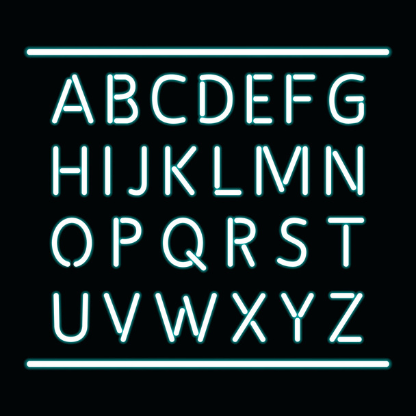 Blue neon alphabet. - Vector, Image
