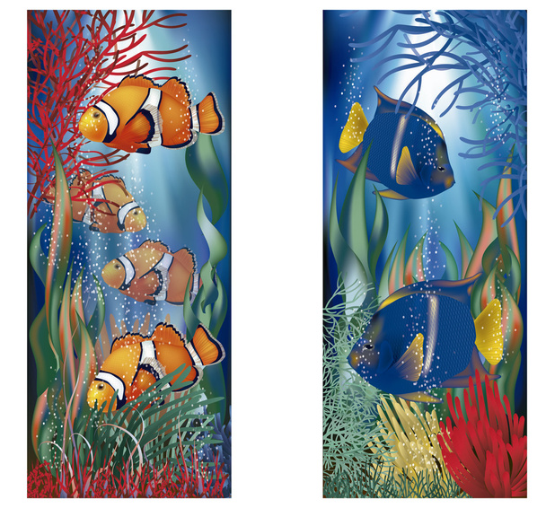 Underwater banners tropical fish, vector illustration - Vettoriali, immagini