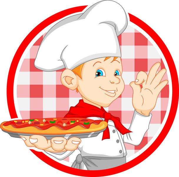 boy chef cartoon holding pizza - Vector, Image