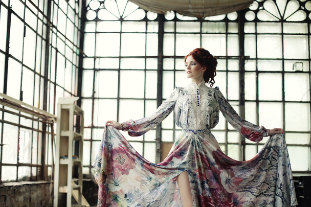 Elegant woman in romantic dress. - Valokuva, kuva