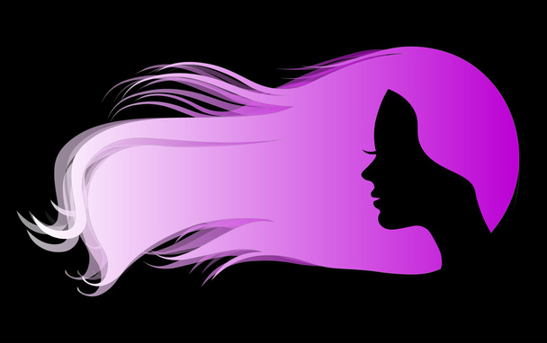長い髪のシルエットの女性のスケッチ - ベクター画像