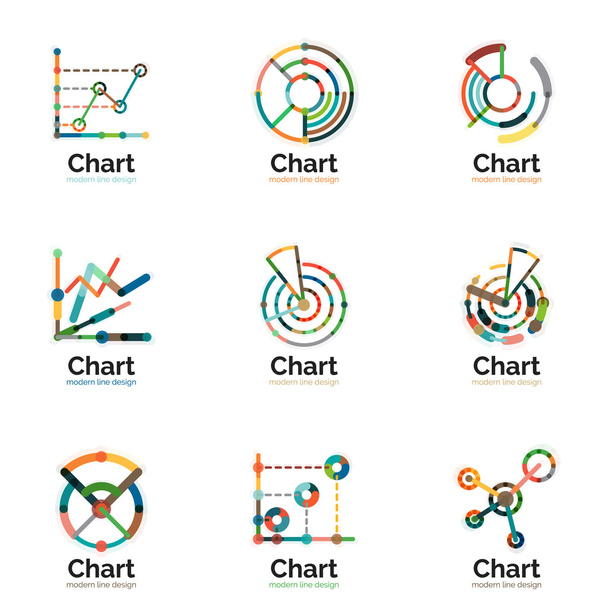 Набор логотипов тонкой линии графика. Графики в современном красочном плоском стиле
 - Вектор,изображение
