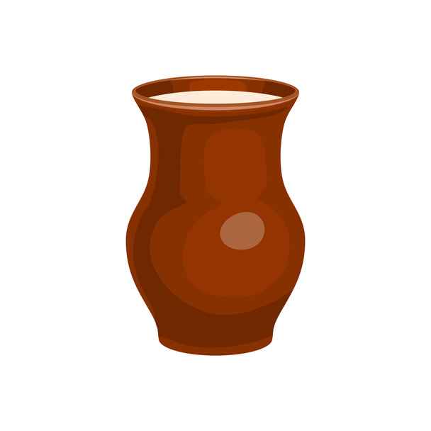 Clay jug full of milk icon, cartoon style - Вектор,изображение