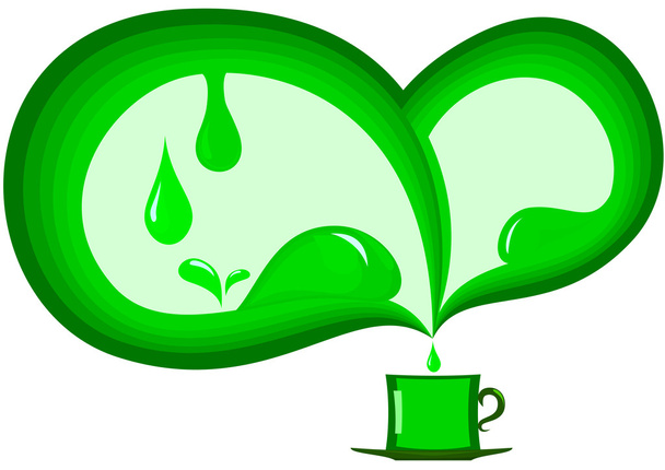 Green Abstract with a cup of tea - Vector, Image