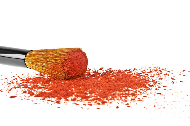Make-up brush and powder isolated on white background - Photo, Image