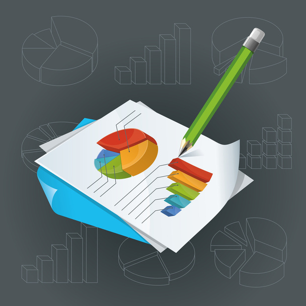 Paper With Charts And Pencil - Vector, Image