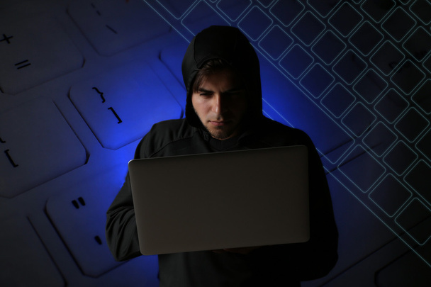 Hacker working with computer - Foto, Imagem