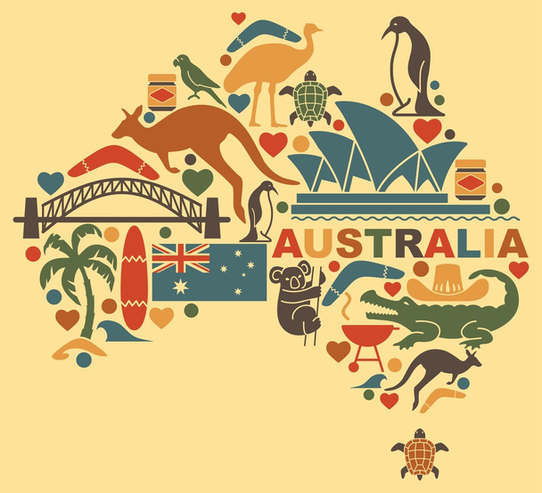 Australian icons in the form of a map - Vector, Image