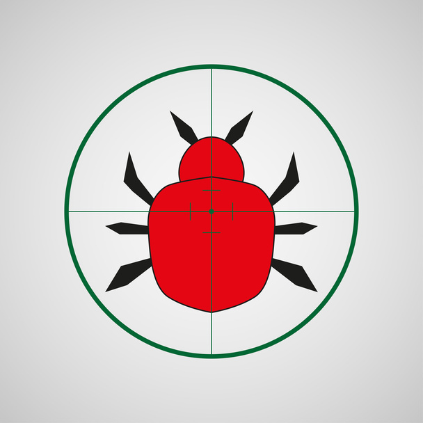 Red cockroach which is under a green sight on white background - Vector, Image