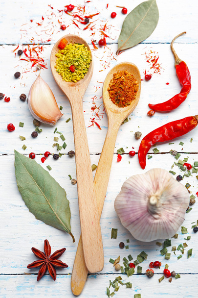 Various of spices on wooden background - Foto, Imagem