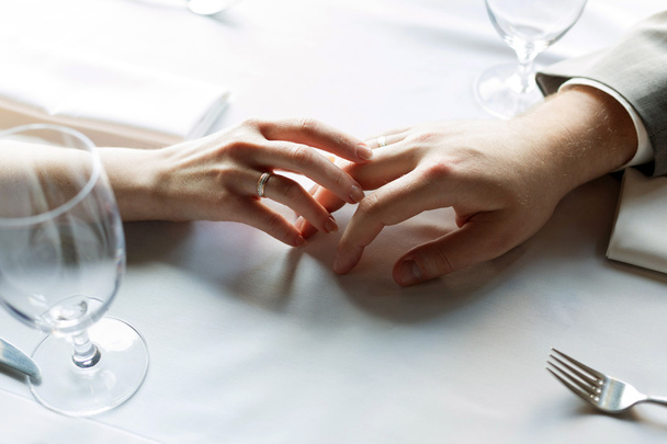 Just married hands with rings - Foto, Imagen