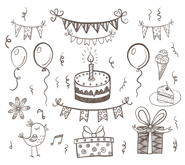 Happy birthday doodle set - Vector, Image