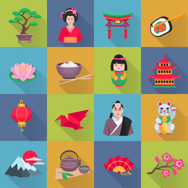 Giapponese cultura simboli piatto icone set
 - Vettoriali, immagini