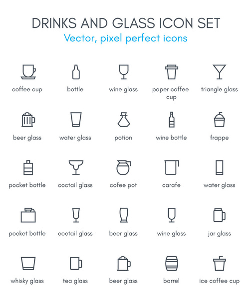 Drinks and glass line icon set.  - Vector, Image