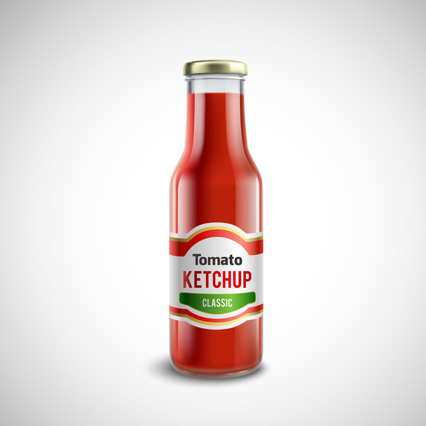 Кетчуп стеклянная бутылка в реалистичном стиле
 - Вектор,изображение