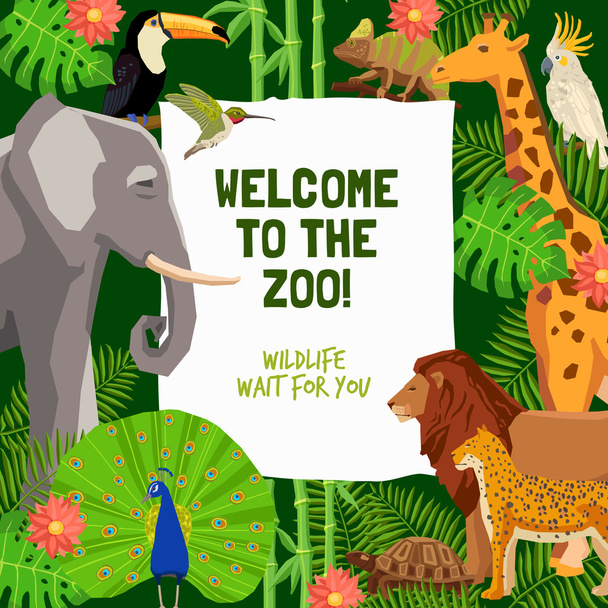 Hayvanat bahçesini ziyaret için davetiye ile renkli Poster - Vektör, Görsel