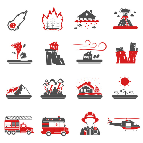 Natural Disaster Red Black Icons Collection - Vector, Image
