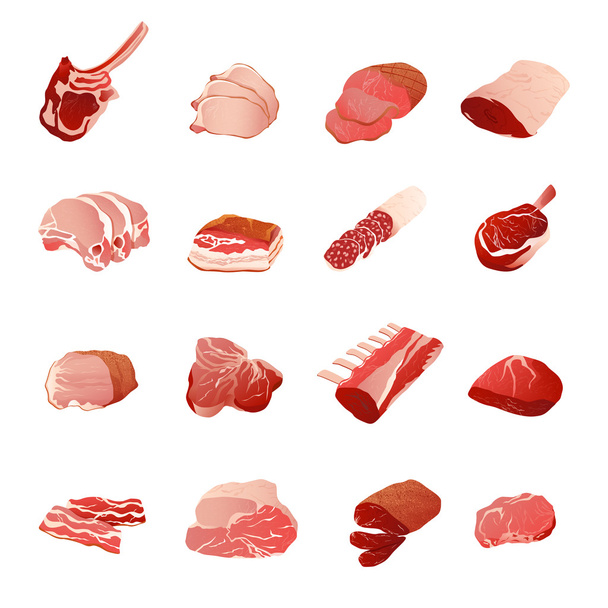 Meat Products Icons Set - Vector, Image