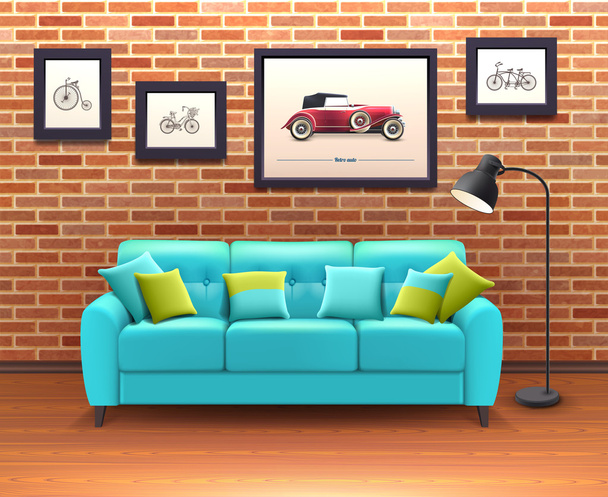 Interior com sofá ilustração realista
 - Vetor, Imagem