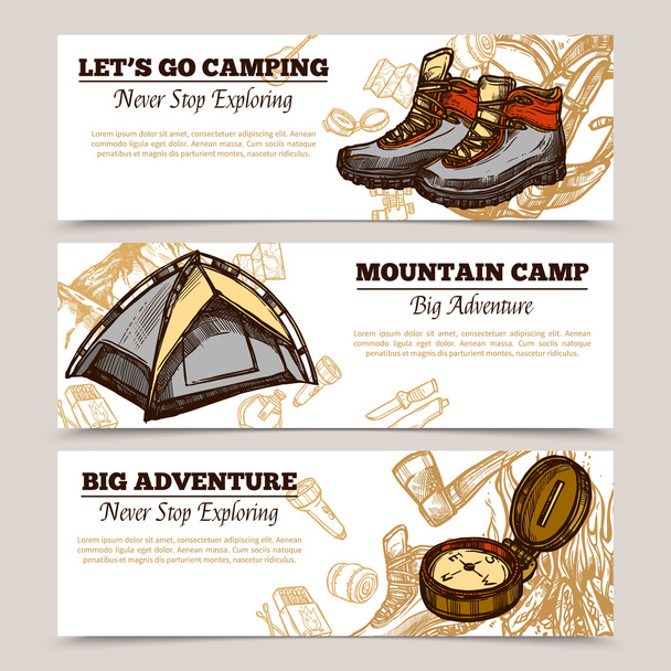 Toerisme Camping wandelen Banners - Vector, afbeelding