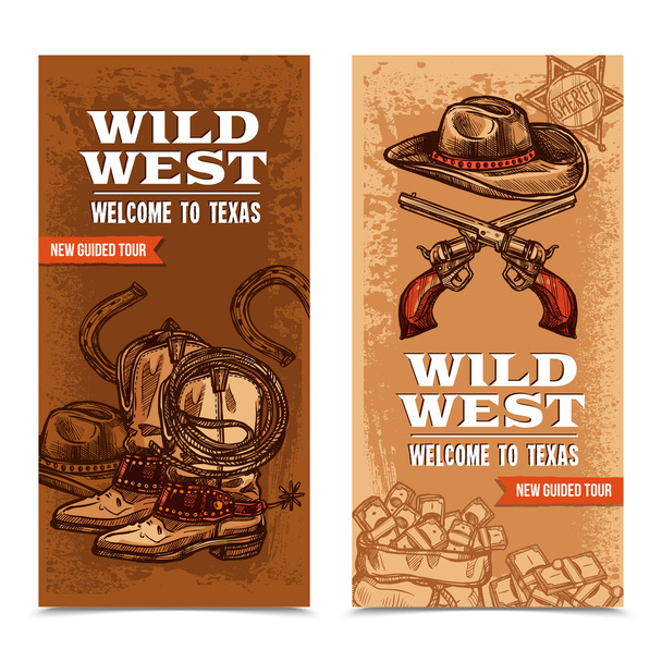 Cawboy Wild West Banners verticais
 - Vetor, Imagem