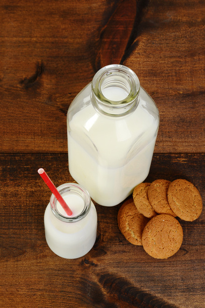 top view milk and cookies - Foto, imagen