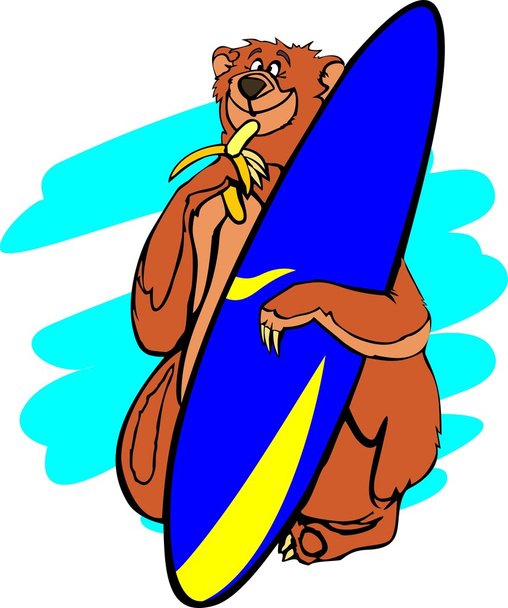 Oso marrón y surf
 - Vector, Imagen
