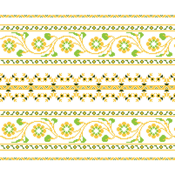Set of Ethnic ornament pattern with  cross stitch  flower - Vector, Image