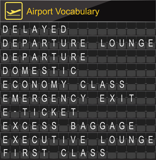 Airport Vocabulary on airport boarding - Vector, Image