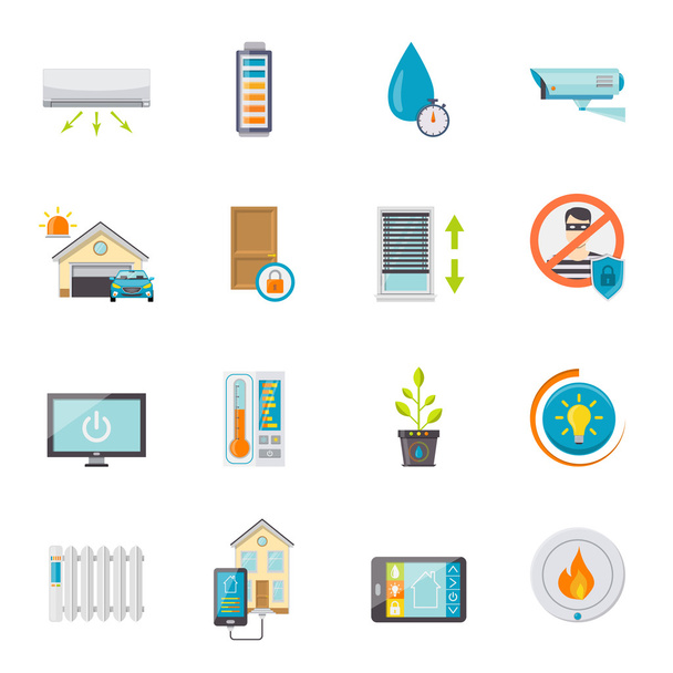 Smart House Flat Icons Set - Vector, Image