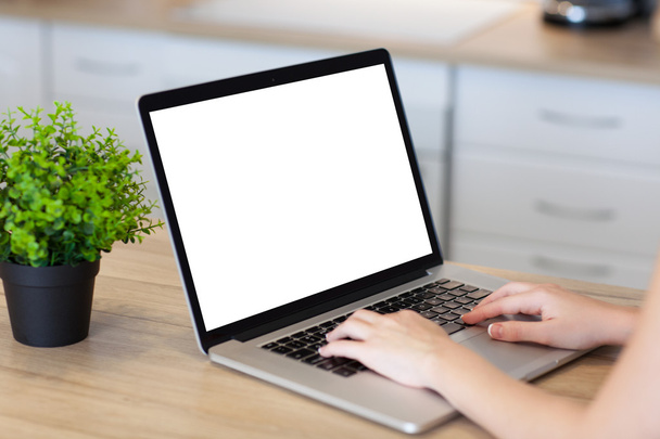 woman hands in laptop with isolated screen in the room - Foto, Imagem