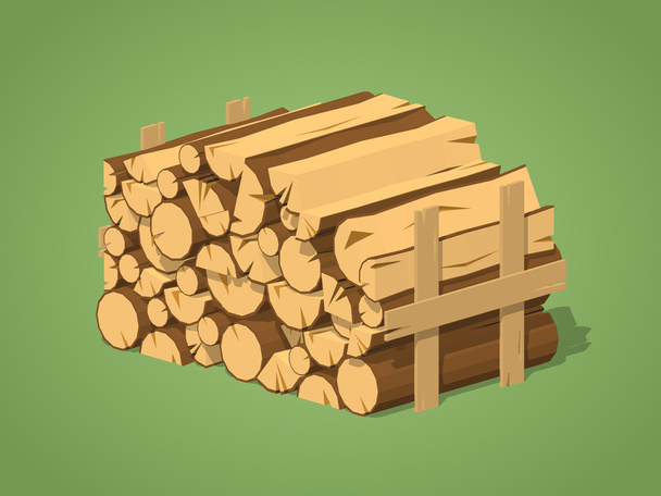 Brennholz aus niedrigem Poly in Haufen gestapelt - Vektor, Bild