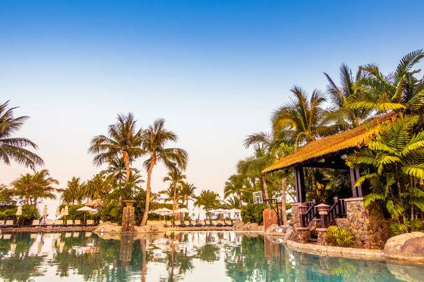Роскошный бассейн с пальмами
 - Фото, изображение