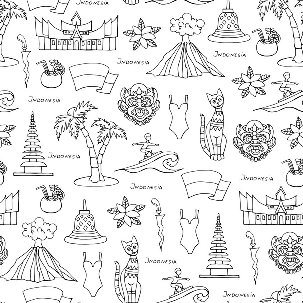Vector seamless pattern with hand drawn isolated symbols of Indo - Vector, imagen