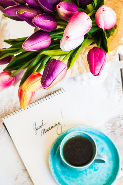 Tulips and coffee - Photo, Image
