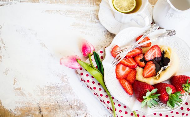 Freh strawberries and crepes - Photo, Image