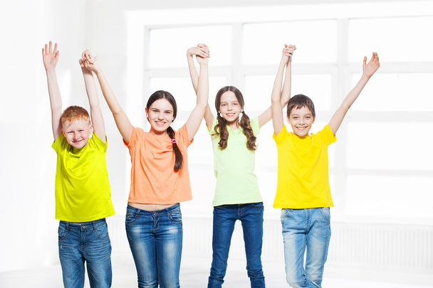 Happy group children isolated at white background. Smiling teen. - Foto, Imagem